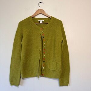 Tabitha Webb Chartreuse Lambswool Blend Multi Color Button Cardigan Sweater S